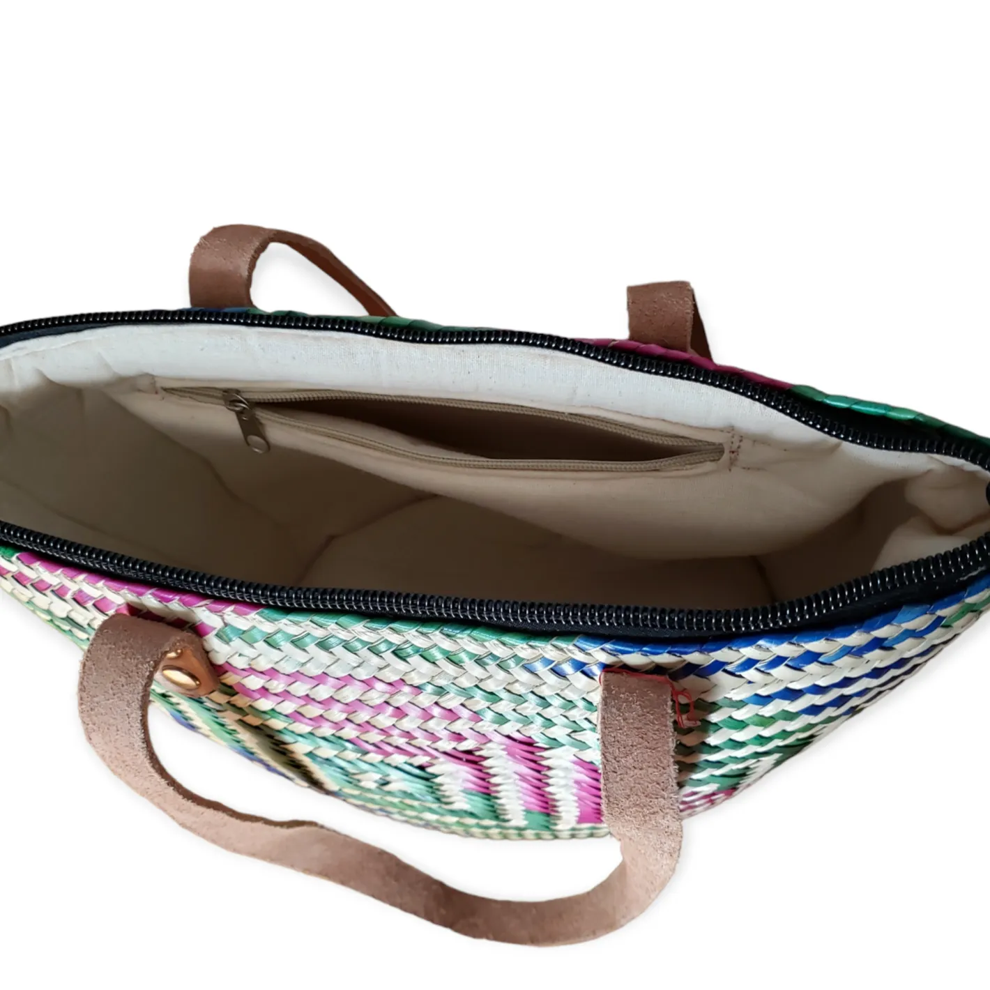 Mexican Palm Leaf Purse Bag with Leather strap