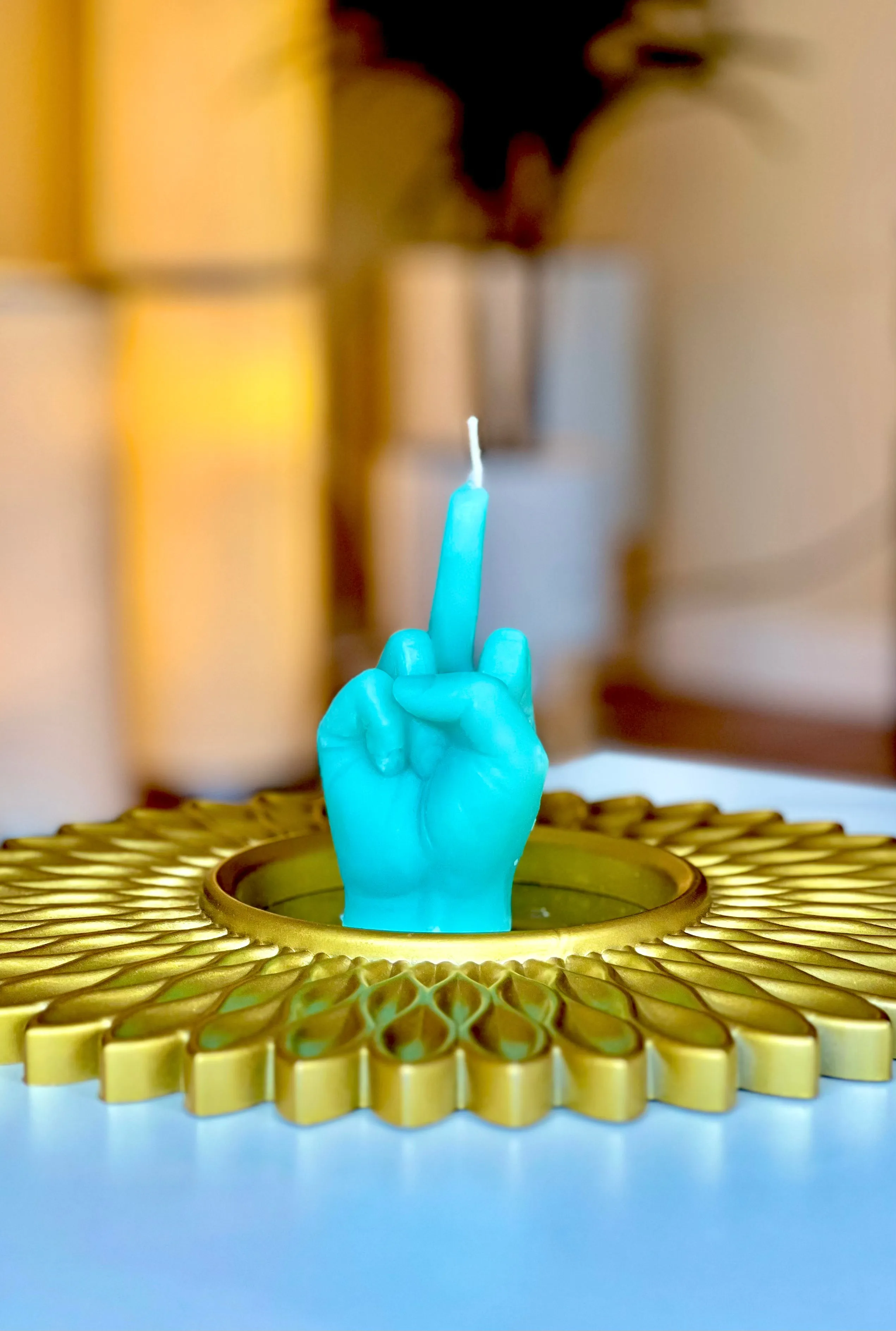 Middle Finger Candle  FLIP OFF sign wax art, protest, defiance, expression, humor, statement, controversy, bold, irreverent, dissent, unconventional art