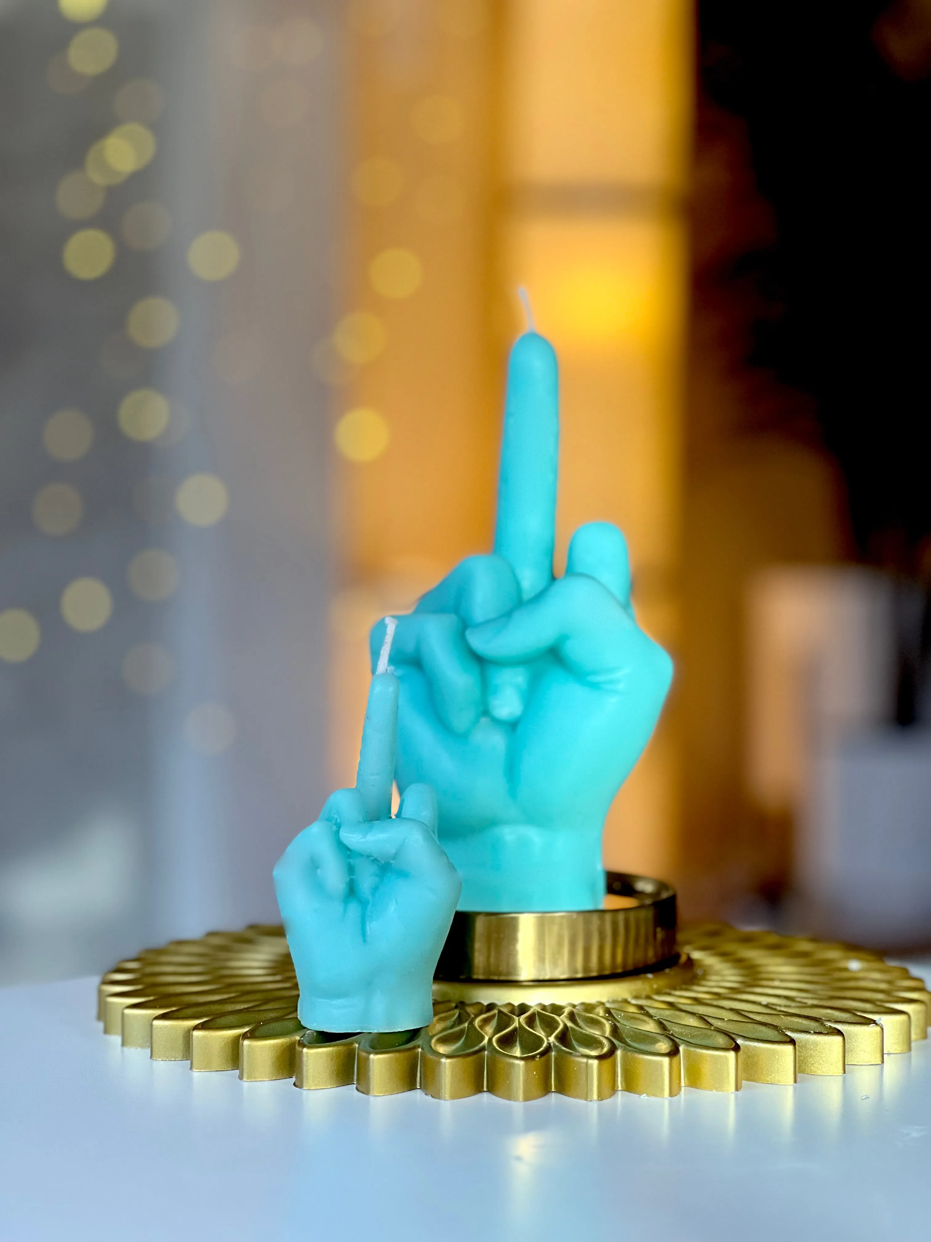 Middle Finger Candle  FLIP OFF sign wax art, protest, defiance, expression, humor, statement, controversy, bold, irreverent, dissent, unconventional art