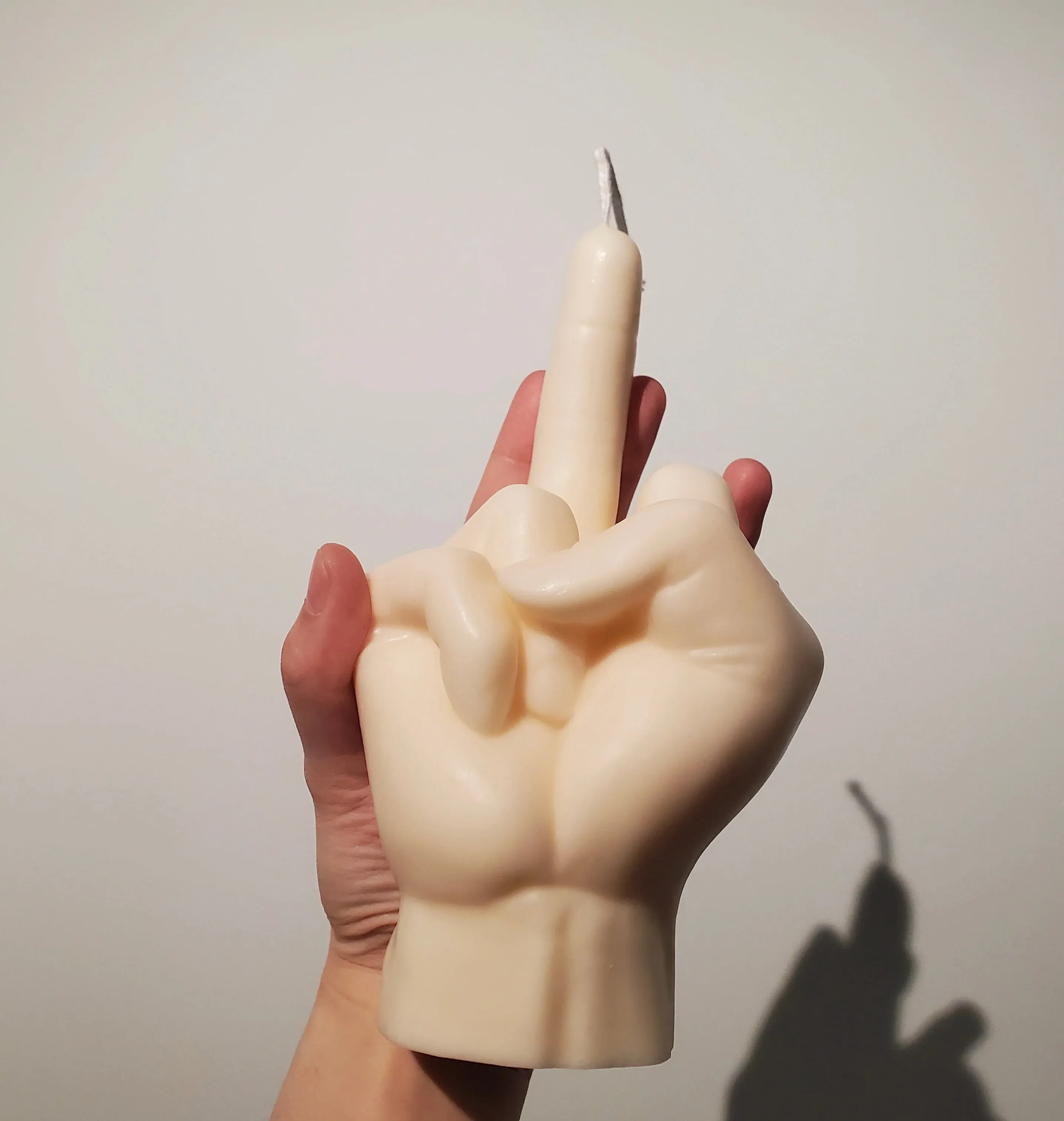 Middle Finger Candle  FLIP OFF sign wax art, protest, defiance, expression, humor, statement, controversy, bold, irreverent, dissent, unconventional art