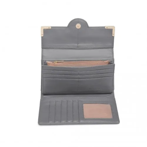 Miss Lulu Leather Look Classic Long Purse - Dark Grey | Stylish & Practical Women's Wallet