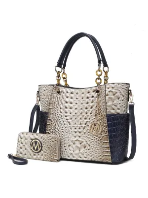 MKF Collection Merlina Faux Crocodile Embossed Vegan Leather Women Tote Bag with matching Wallet by Mia k