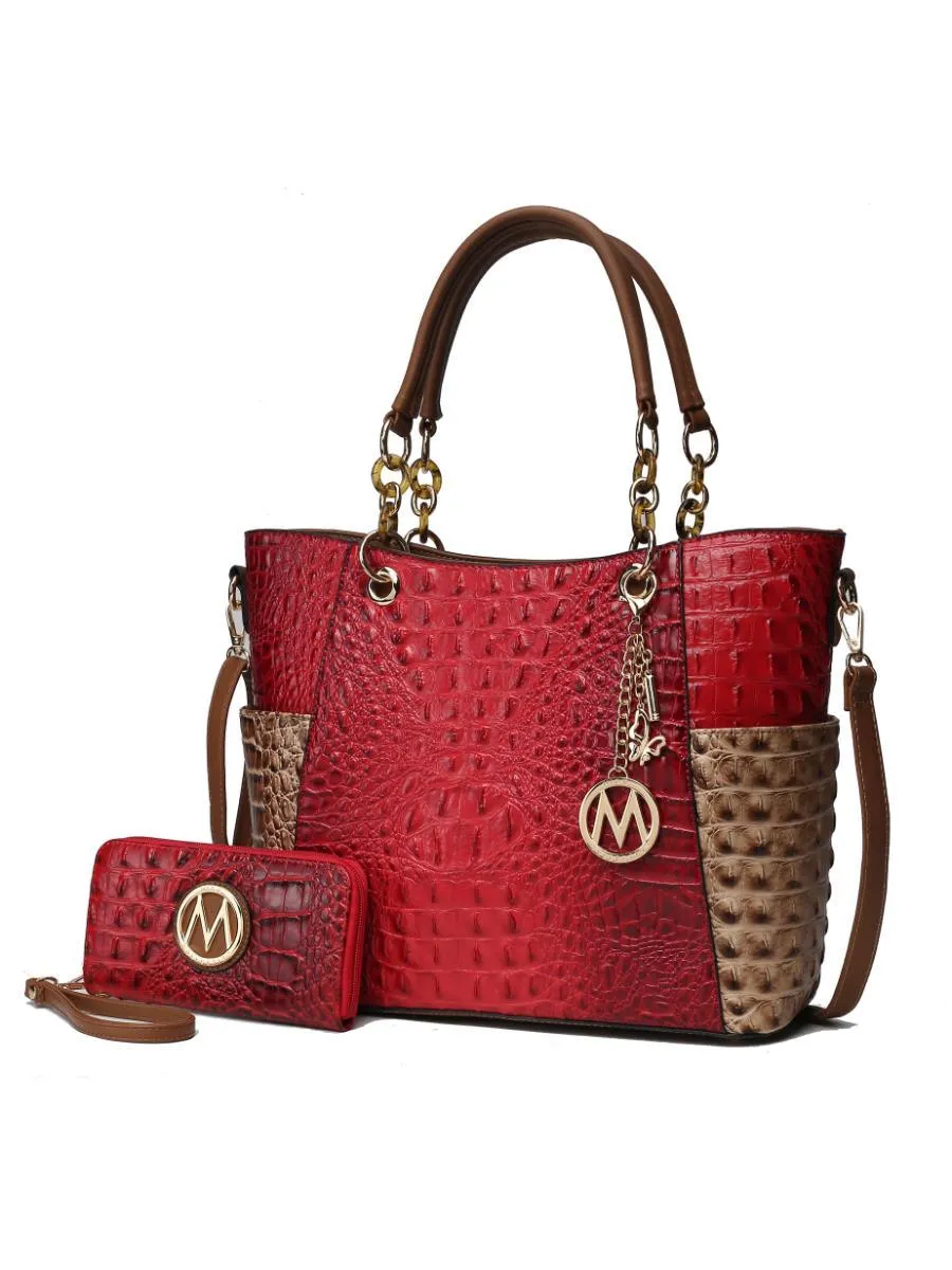 MKF Collection Merlina Faux Crocodile Embossed Vegan Leather Women Tote Bag with matching Wallet by Mia k