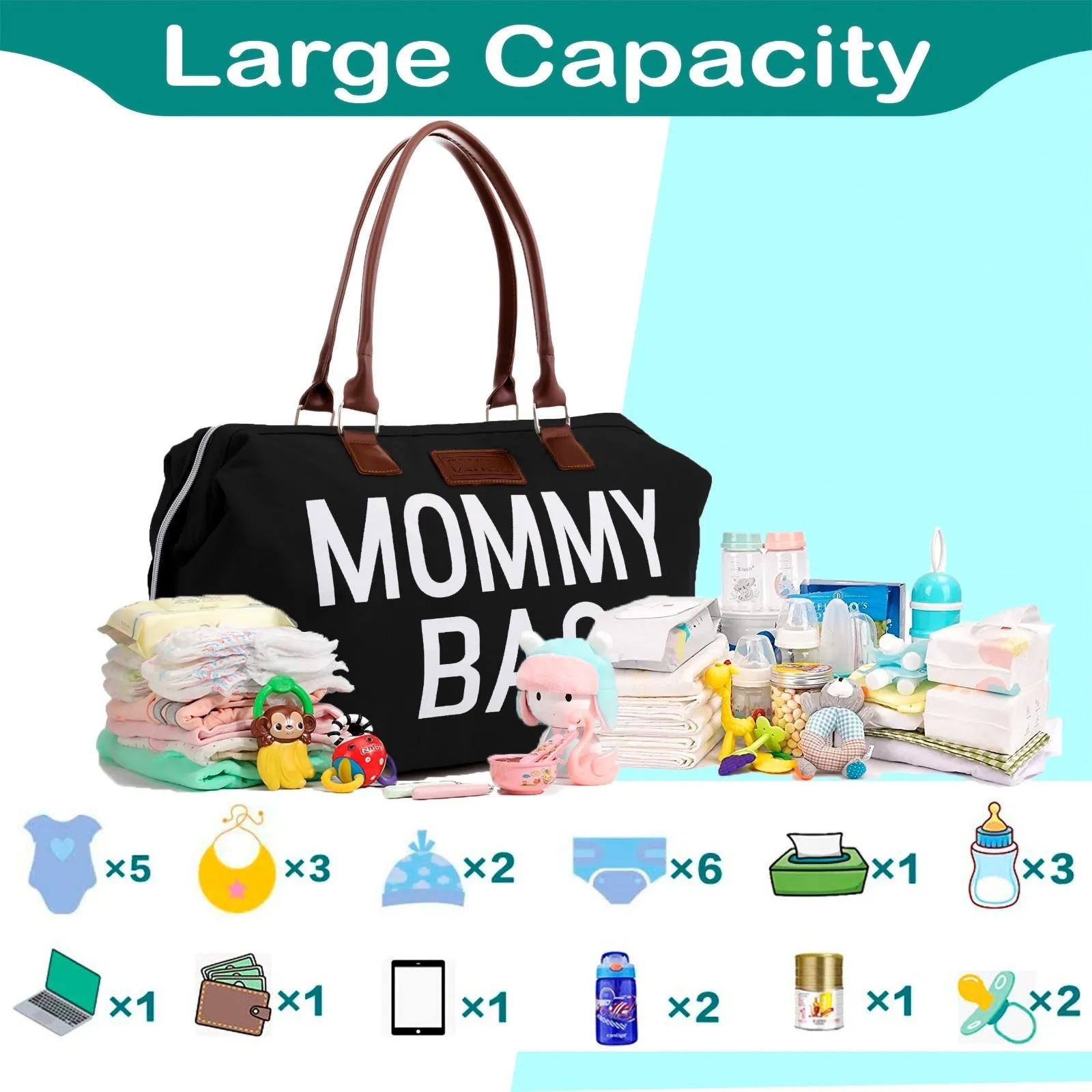 Mommy Diaper Bag for Hospital & Travel,Baby Care (BLACK)