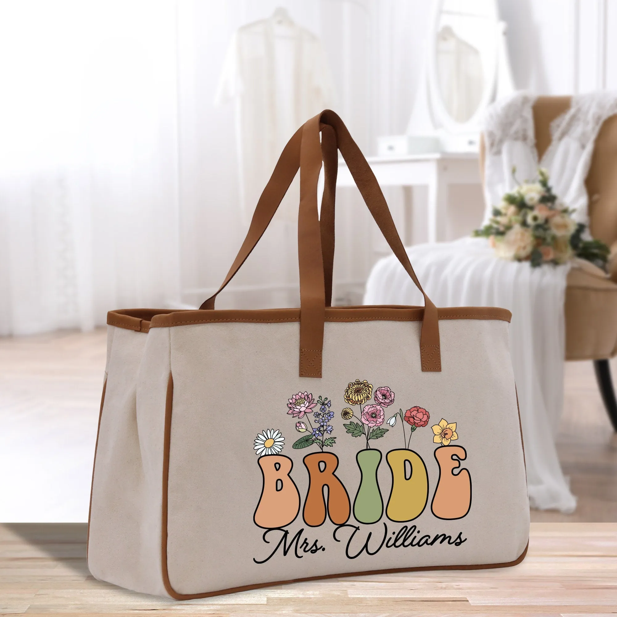 Mrs Name Tote Bag Personalized Cotton Canvas Tote Bag Wedding Tote Bridal Shower Gift Honeymoon Gift Customized Wedding Gift Bridesmaid Gift