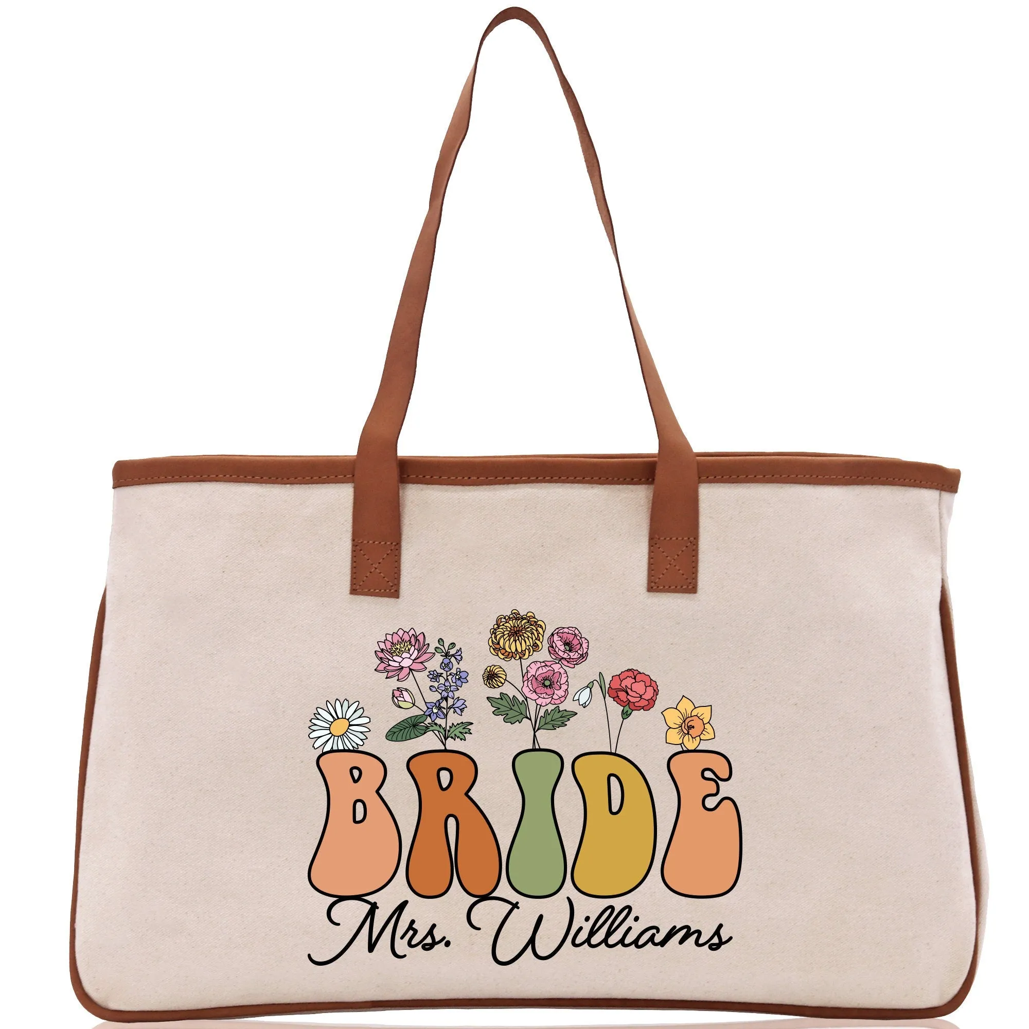 Mrs Name Tote Bag Personalized Cotton Canvas Tote Bag Wedding Tote Bridal Shower Gift Honeymoon Gift Customized Wedding Gift Bridesmaid Gift