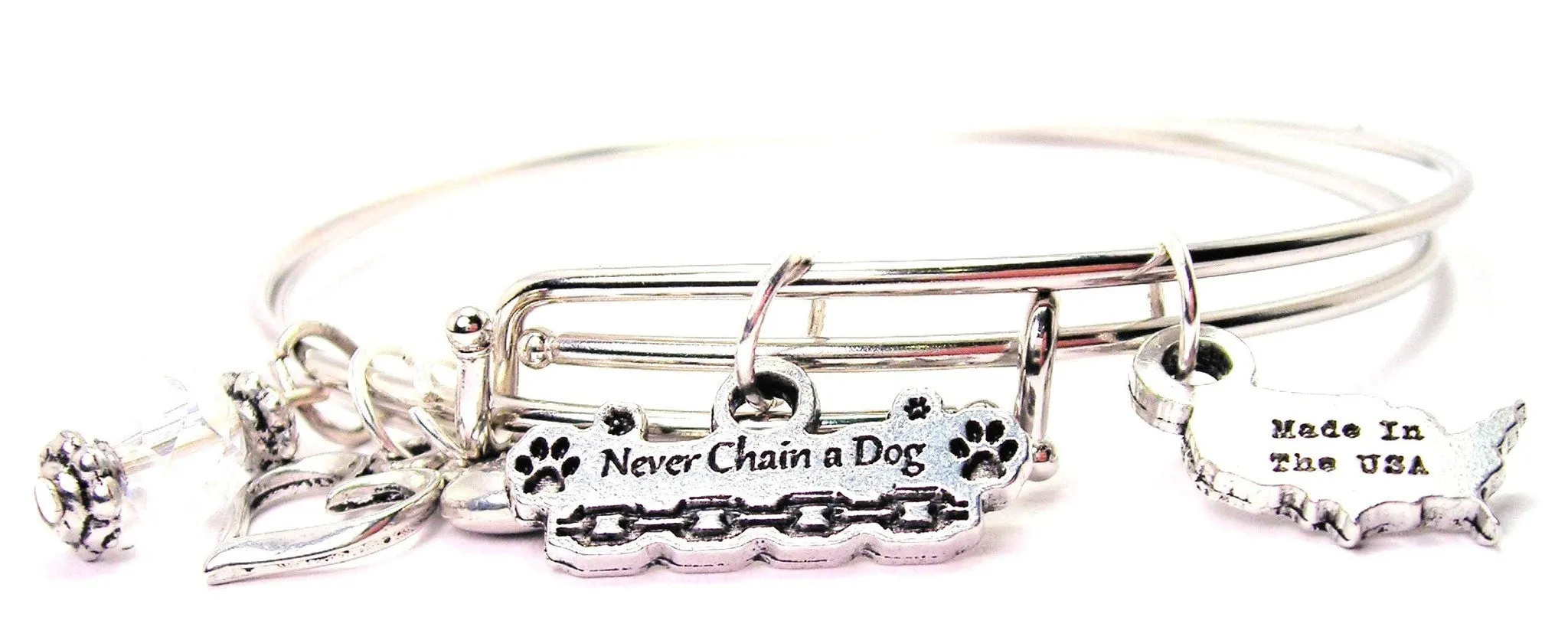 Never Chain A Dog Expandable Bangle Bracelet Set