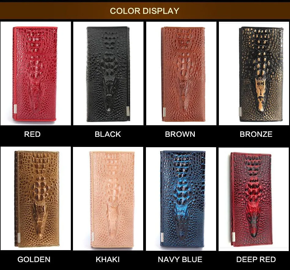 New Arrival 3D Crocodile Grain Women Long Wallets Genuine Leather Embossed Design Draw-out Type Female Wallet Clutch Purses Carteira