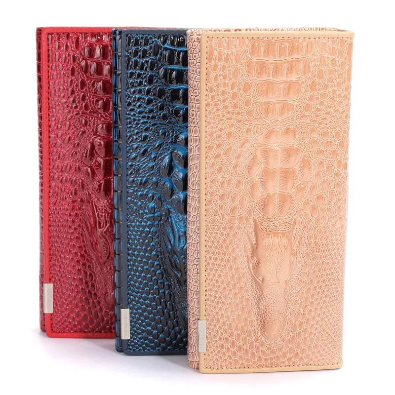 New Arrival 3D Crocodile Grain Women Long Wallets Genuine Leather Embossed Design Draw-out Type Female Wallet Clutch Purses Carteira