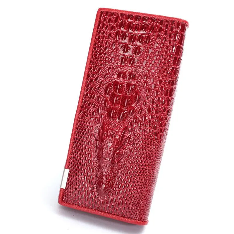 New Arrival 3D Crocodile Grain Women Long Wallets Genuine Leather Embossed Design Draw-out Type Female Wallet Clutch Purses Carteira