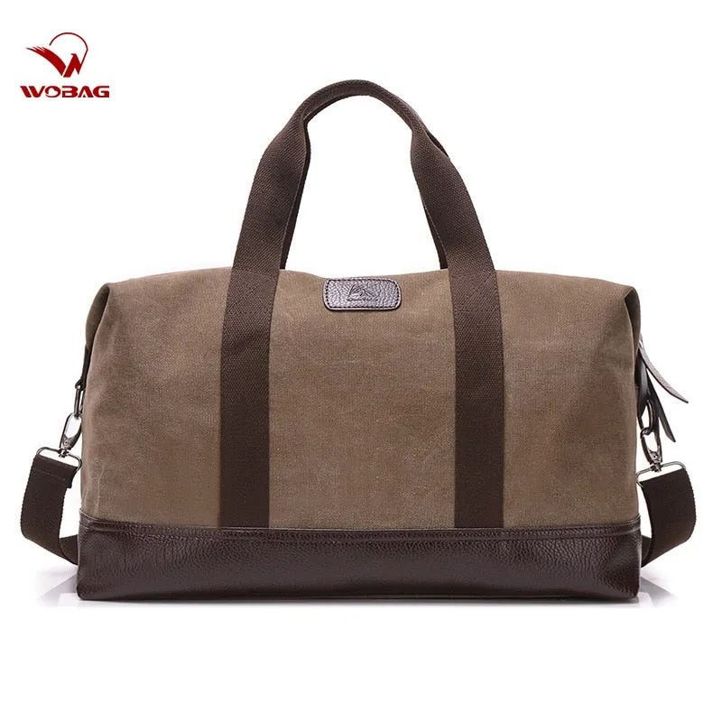 New Fashion Casual Large Capacity Men Fitness Duffel Bag Weekend Outdoor Travel Bag Women Canvas Handbag Khaki/Black