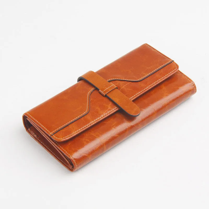 New Fashion Oil Wax Leather Retro 100% Genuine Leather Wallet Medium-Long Wallets Organizer Carteira Wallets For Woman