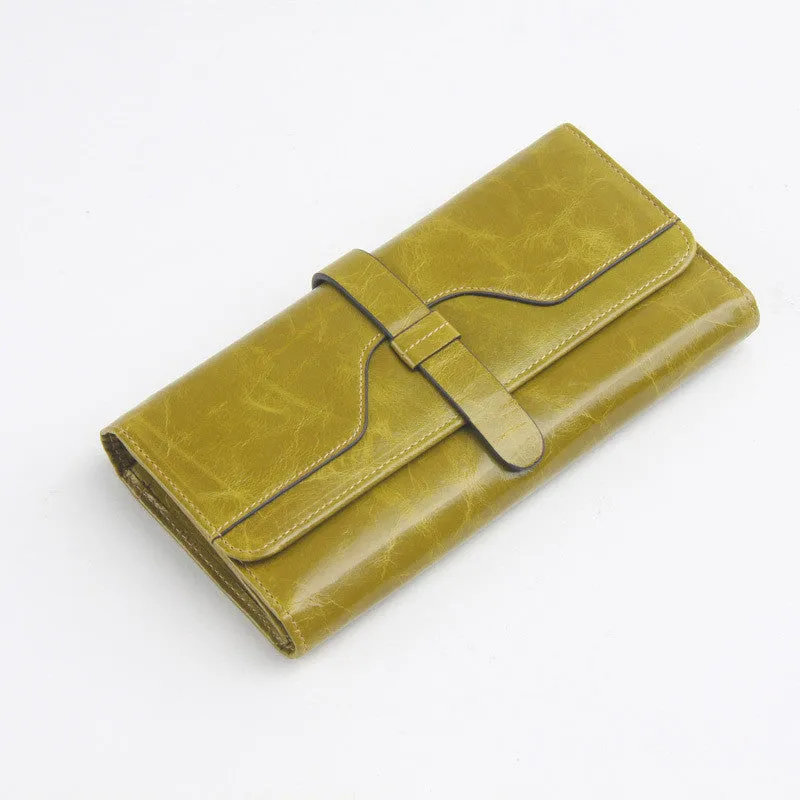 New Fashion Oil Wax Leather Retro 100% Genuine Leather Wallet Medium-Long Wallets Organizer Carteira Wallets For Woman