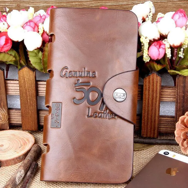 New Men's Vintage Wallet Fine Bifold Brown Genuine Leather & Pu Bailini Purse Wallets For Men