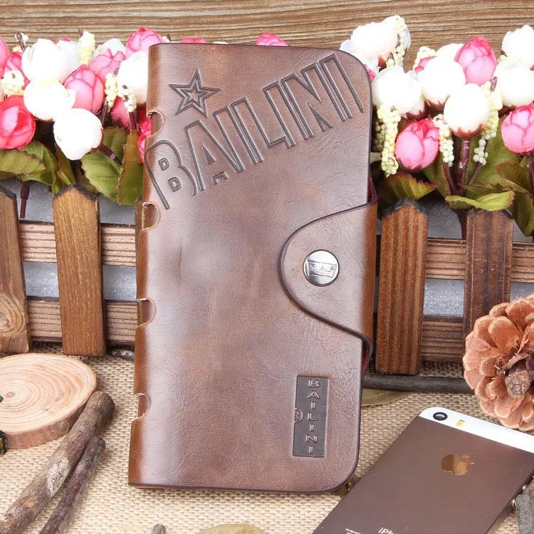 New Men's Vintage Wallet Fine Bifold Brown Genuine Leather & Pu Bailini Purse Wallets For Men