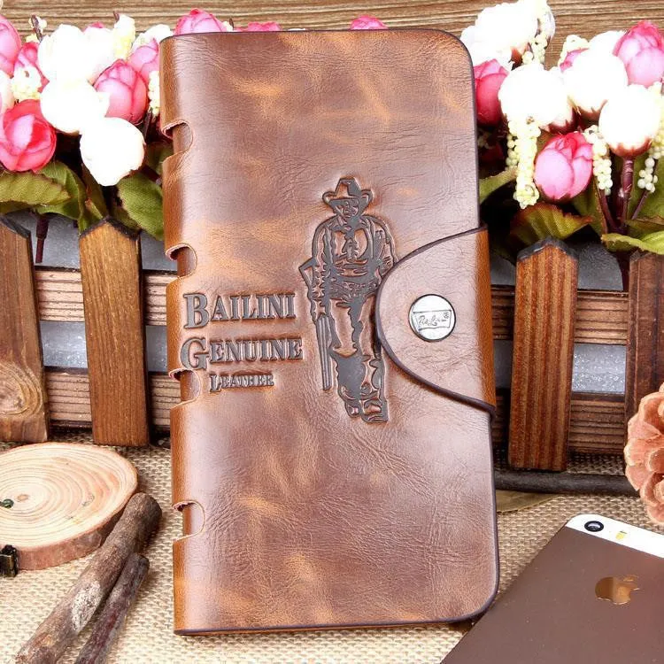 New Men's Vintage Wallet Fine Bifold Brown Genuine Leather & Pu Bailini Purse Wallets For Men