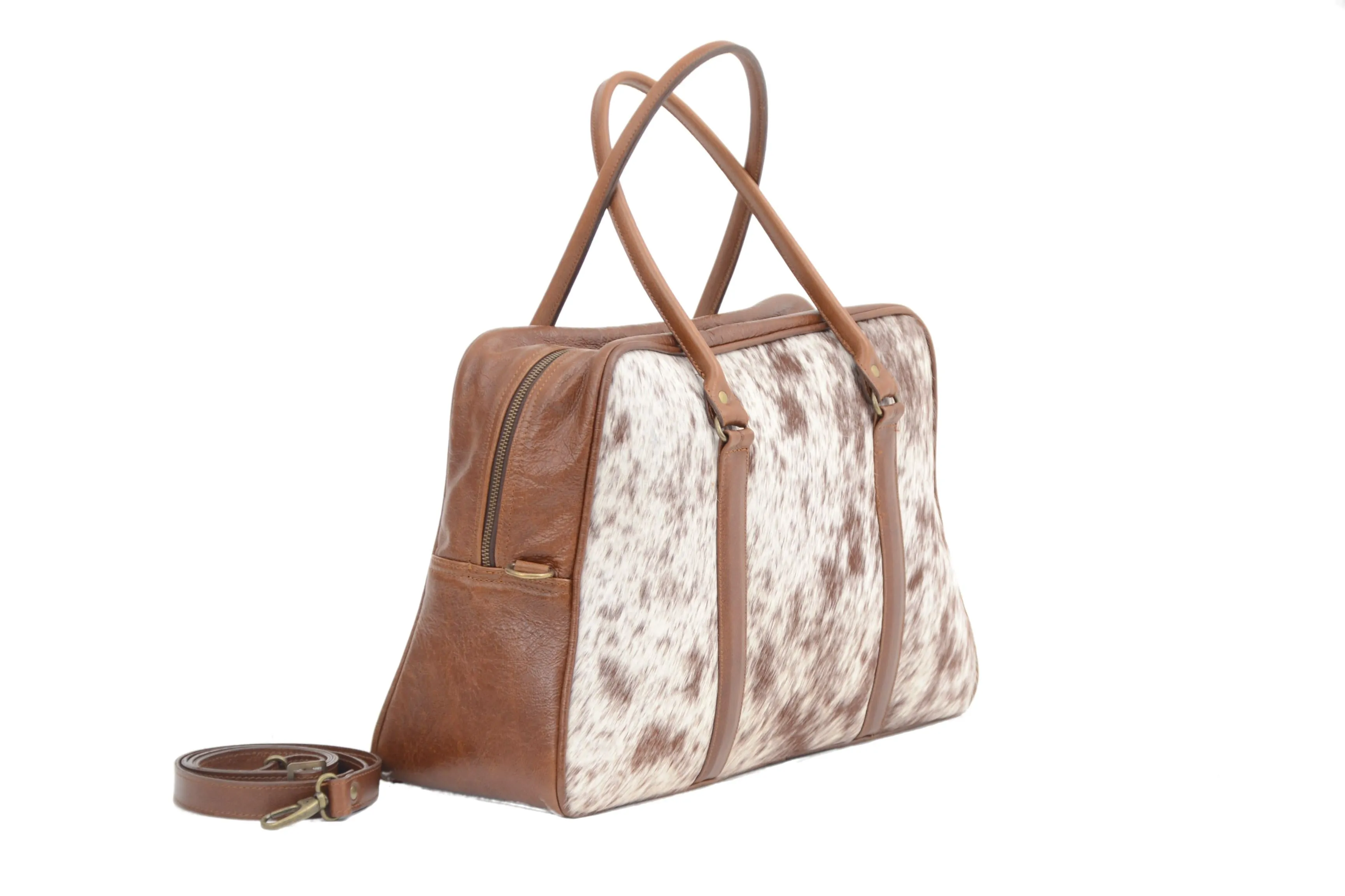 Nguni leather overnight bag