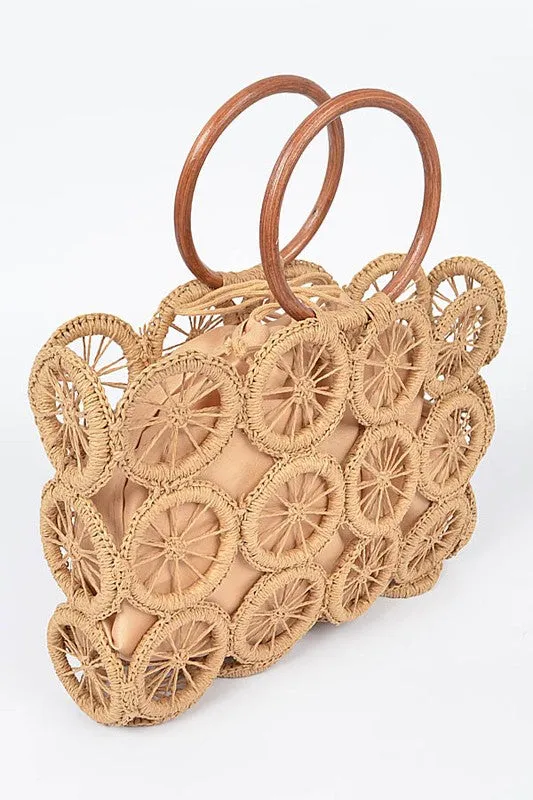 O Ring Handle Weaved Straw White Summer Bag