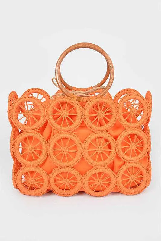 O Ring Handle Weaved Straw White Summer Bag