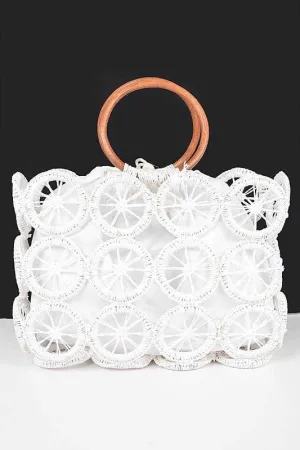 O Ring Handle Weaved Straw White Summer Bag