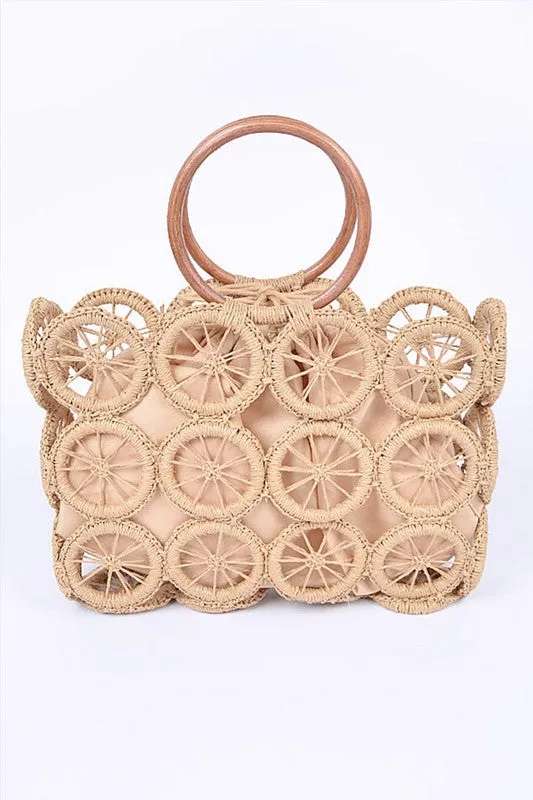 O Ring Handle Weaved Straw White Summer Bag