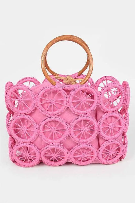 O Ring Handle Weaved Straw White Summer Bag