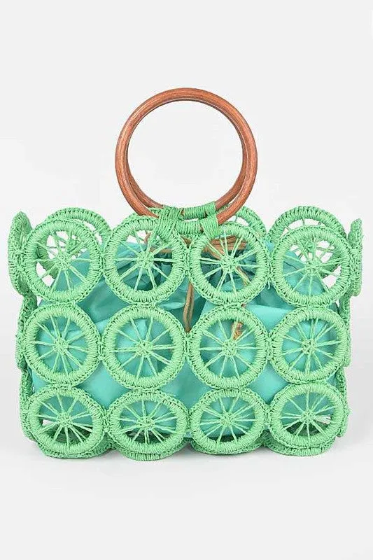 O Ring Handle Weaved Straw White Summer Bag