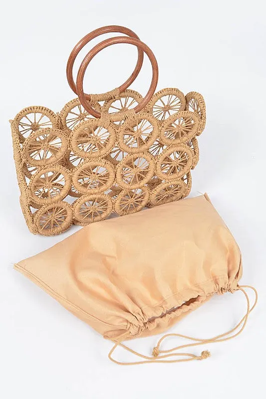 O Ring Handle Weaved Straw White Summer Bag