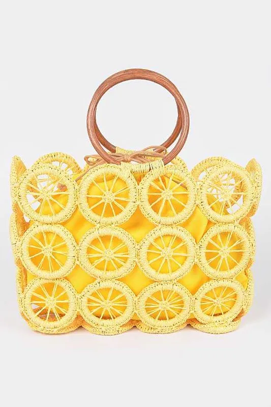 O Ring Handle Weaved Straw White Summer Bag