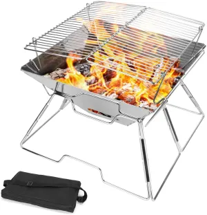 Odoland Folding Campfire Grill, Camping Fire Pit, Outdoor Wood Stove Burner