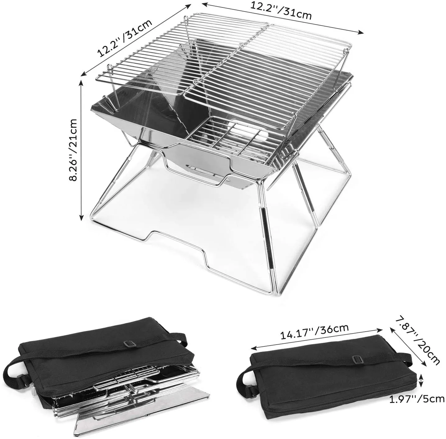 Odoland Folding Campfire Grill, Camping Fire Pit, Outdoor Wood Stove Burner