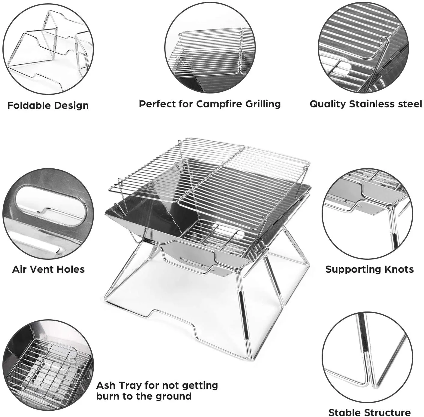 Odoland Folding Campfire Grill, Camping Fire Pit, Outdoor Wood Stove Burner