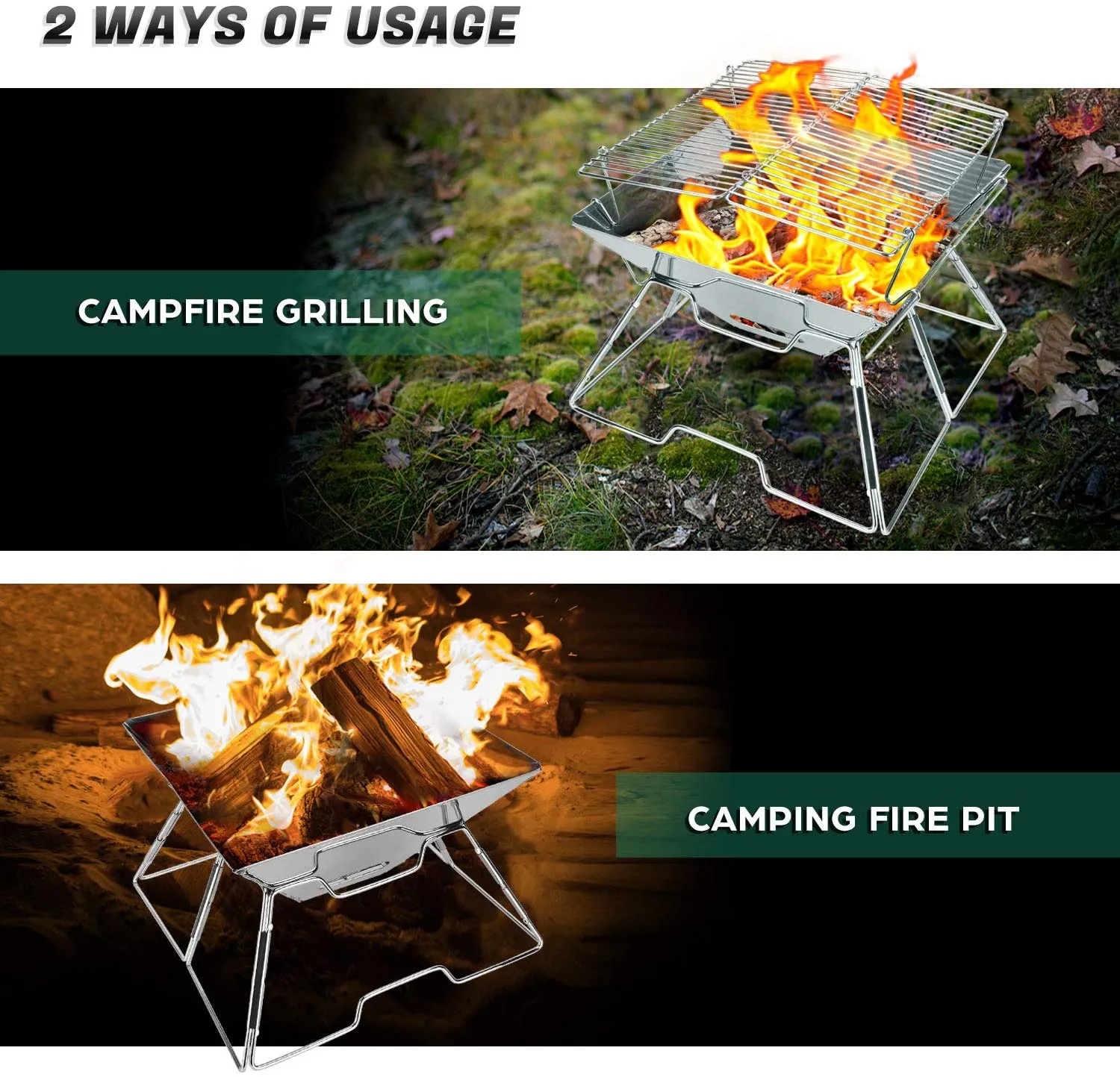 Odoland Folding Campfire Grill, Camping Fire Pit, Outdoor Wood Stove Burner