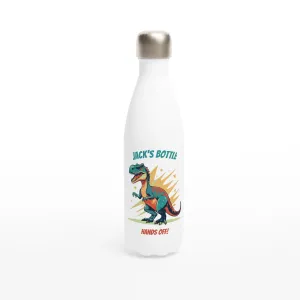 Personalisable White 17oz Stainless Steel Water Bottle - T-Rex Hands Off