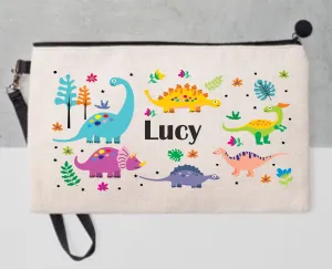 Personalised Dinosaur Pencil Case - Linen Bag, Make up bag, Purse