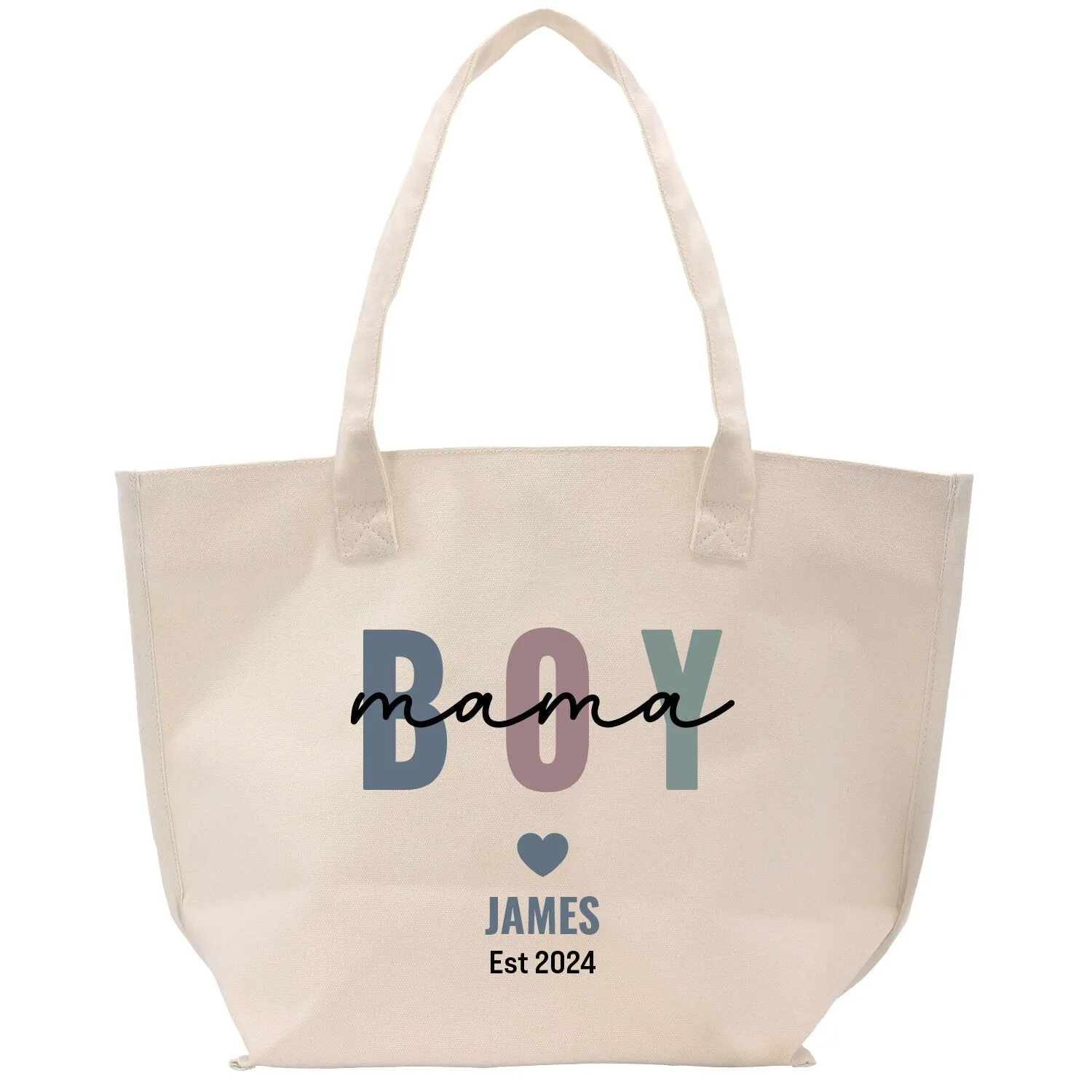 Personalized Boy Mom Name and Year Cotton Canvas Hand Bag Mama Hand Bag Mom Stuff Bag Mommy Bag New Mom Gift Boy Mama Hand Bag (BMTB1002)