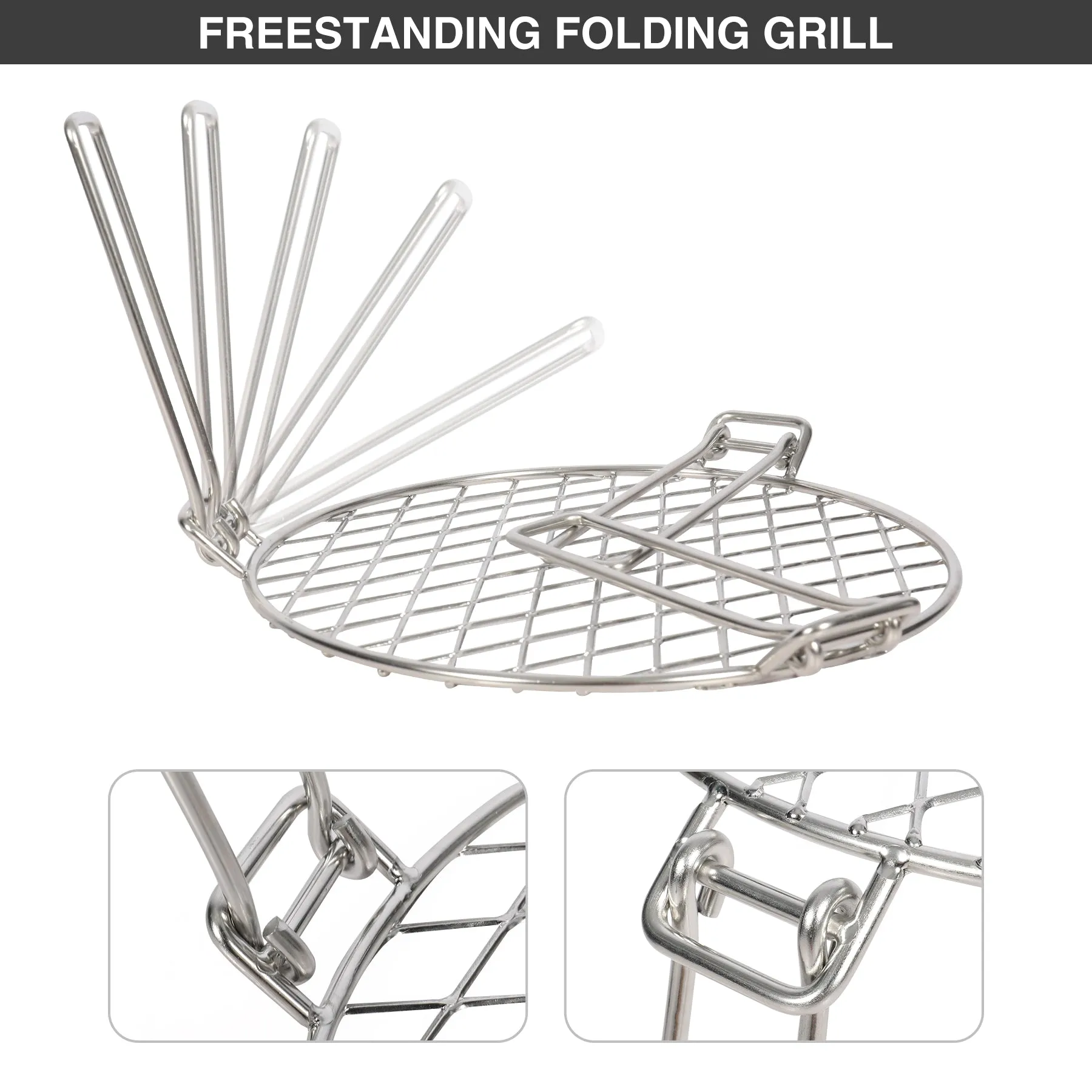 Portable Round Campfire Grill Grate with Foldable Legs, 12”