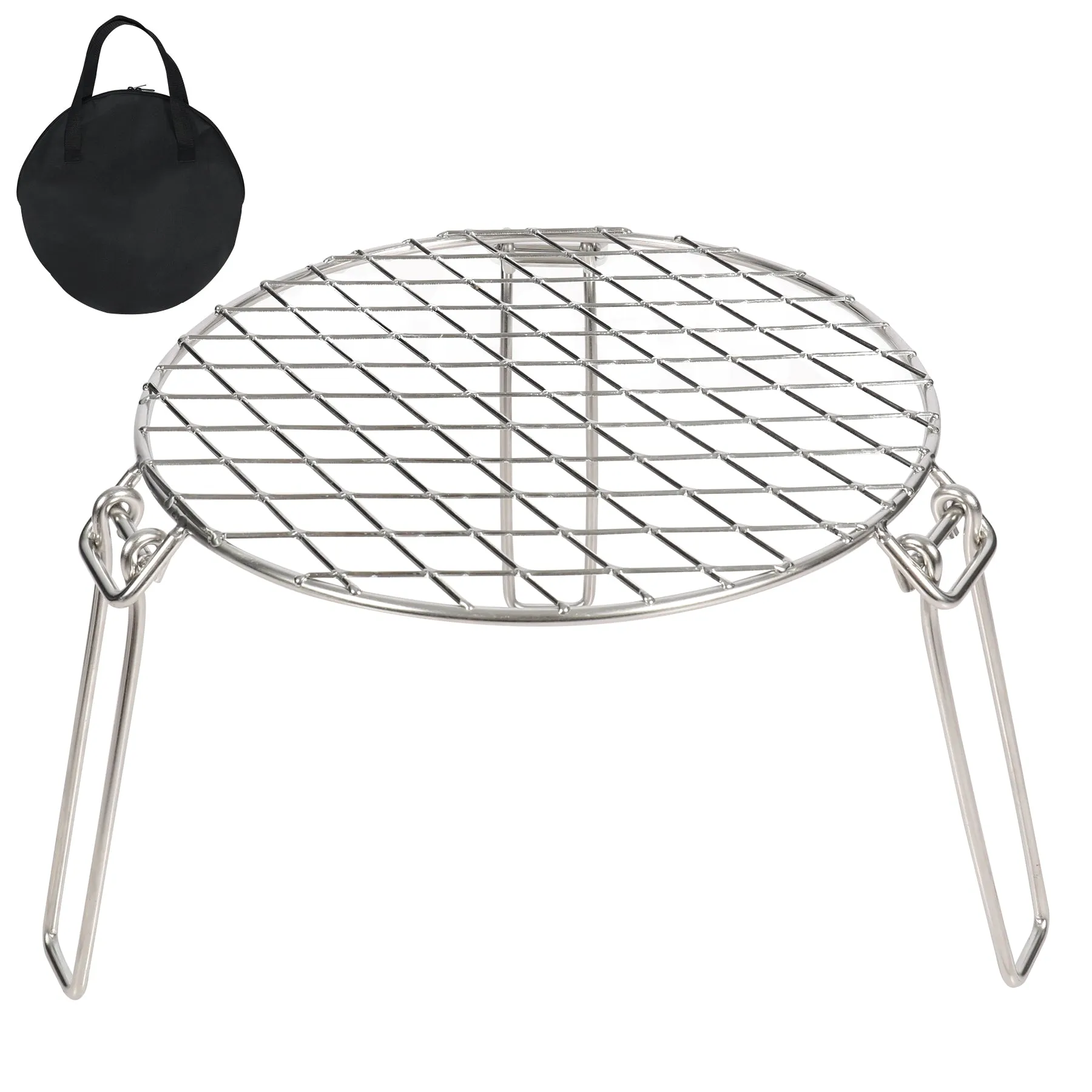 Portable Round Campfire Grill Grate with Foldable Legs, 12”