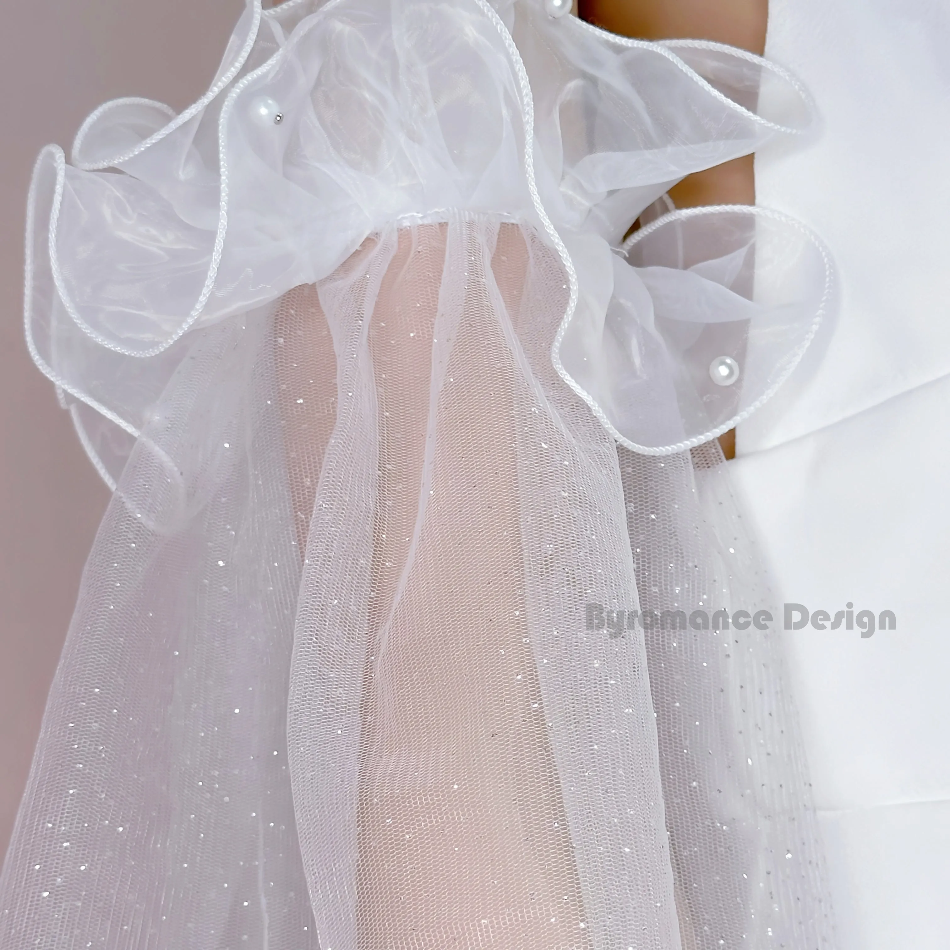 pure tulle and glitter tulle match wedding sleeve with lace edge