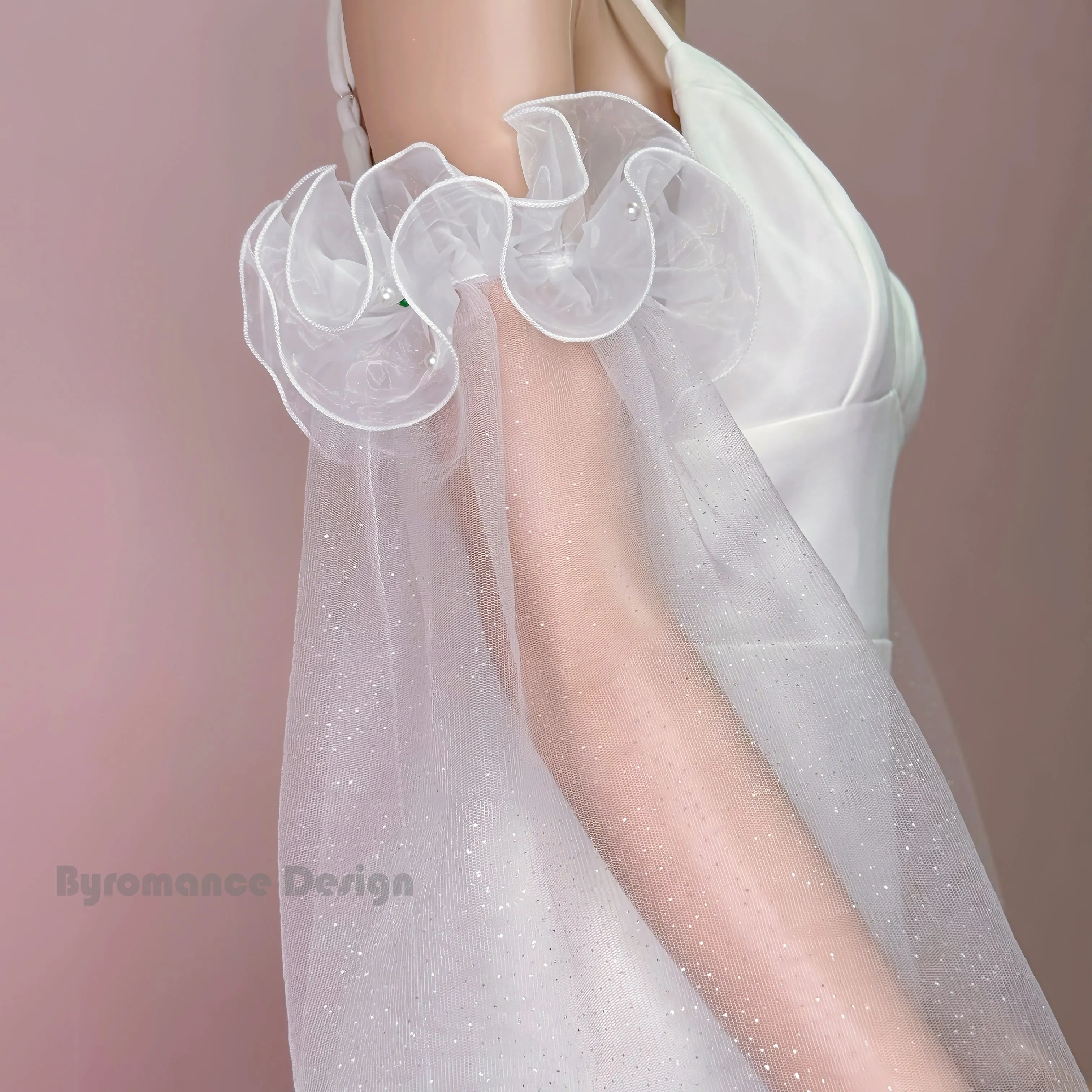 pure tulle and glitter tulle match wedding sleeve with lace edge