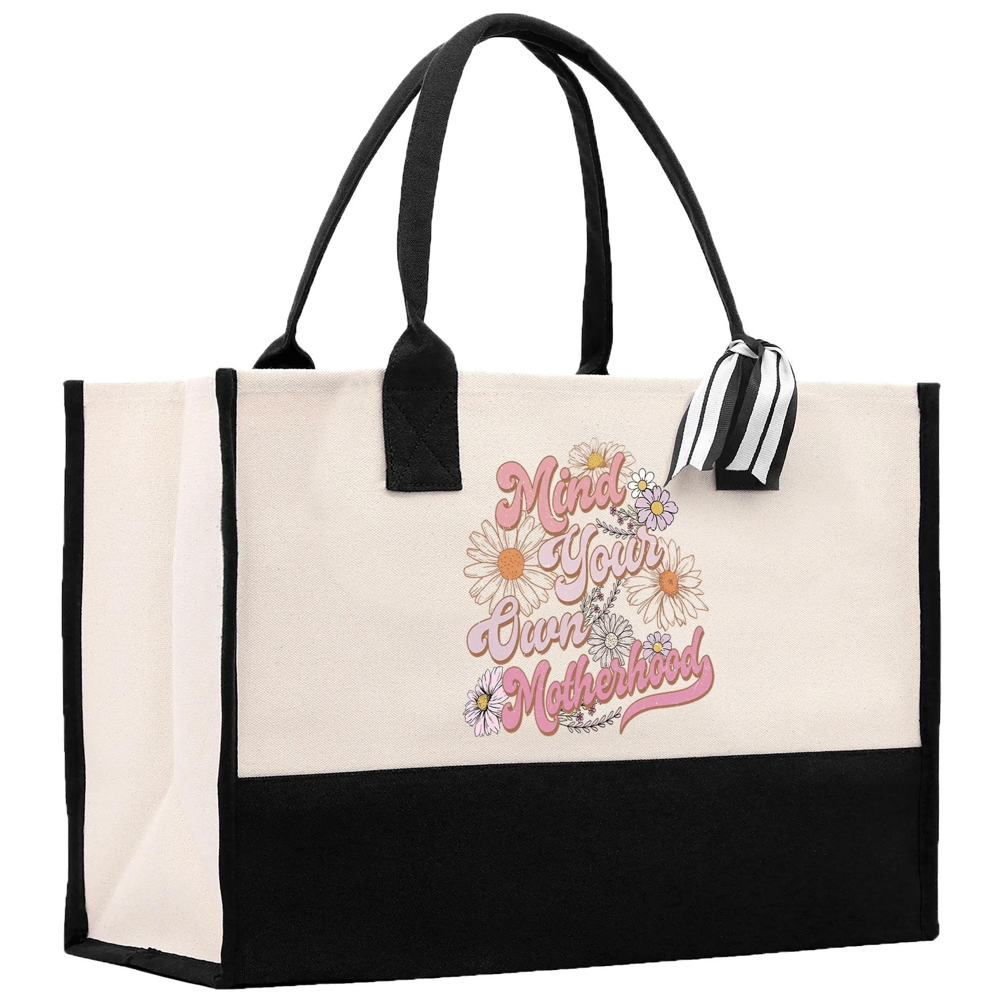 Retro Colorful Floral Mind Your Own Motherhood Cotton Canvas Tote Bag Mom Gift Mom Bag Mom Shopping Bag New Mom Gift Boy Girl Mama Tote