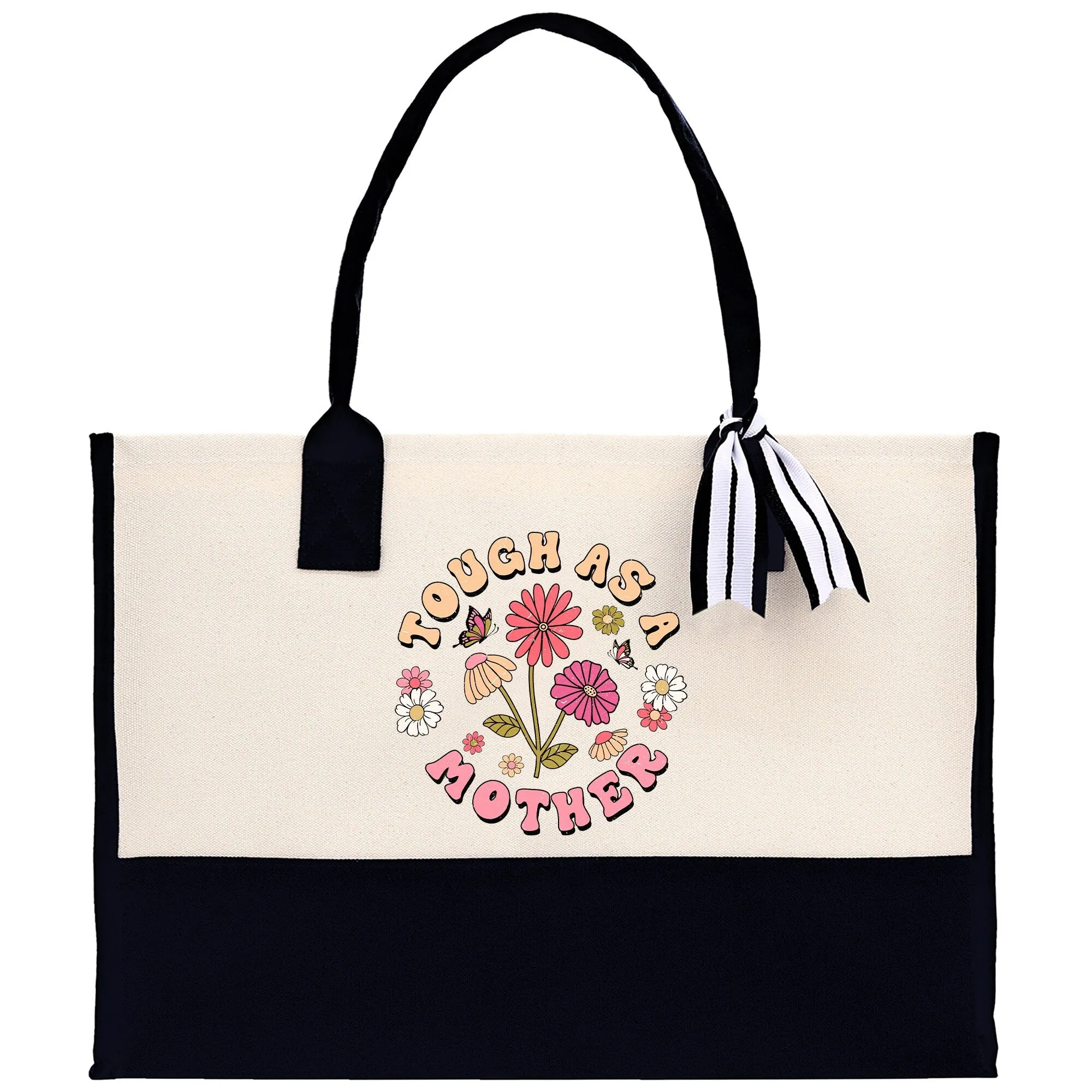 Retro Colorful Floral Tough As A Mother Cotton Canvas Tote Bag Mom Gift Mom Bag Mom Shopping Bag New Mom Gift Boy Girl Mama Tote