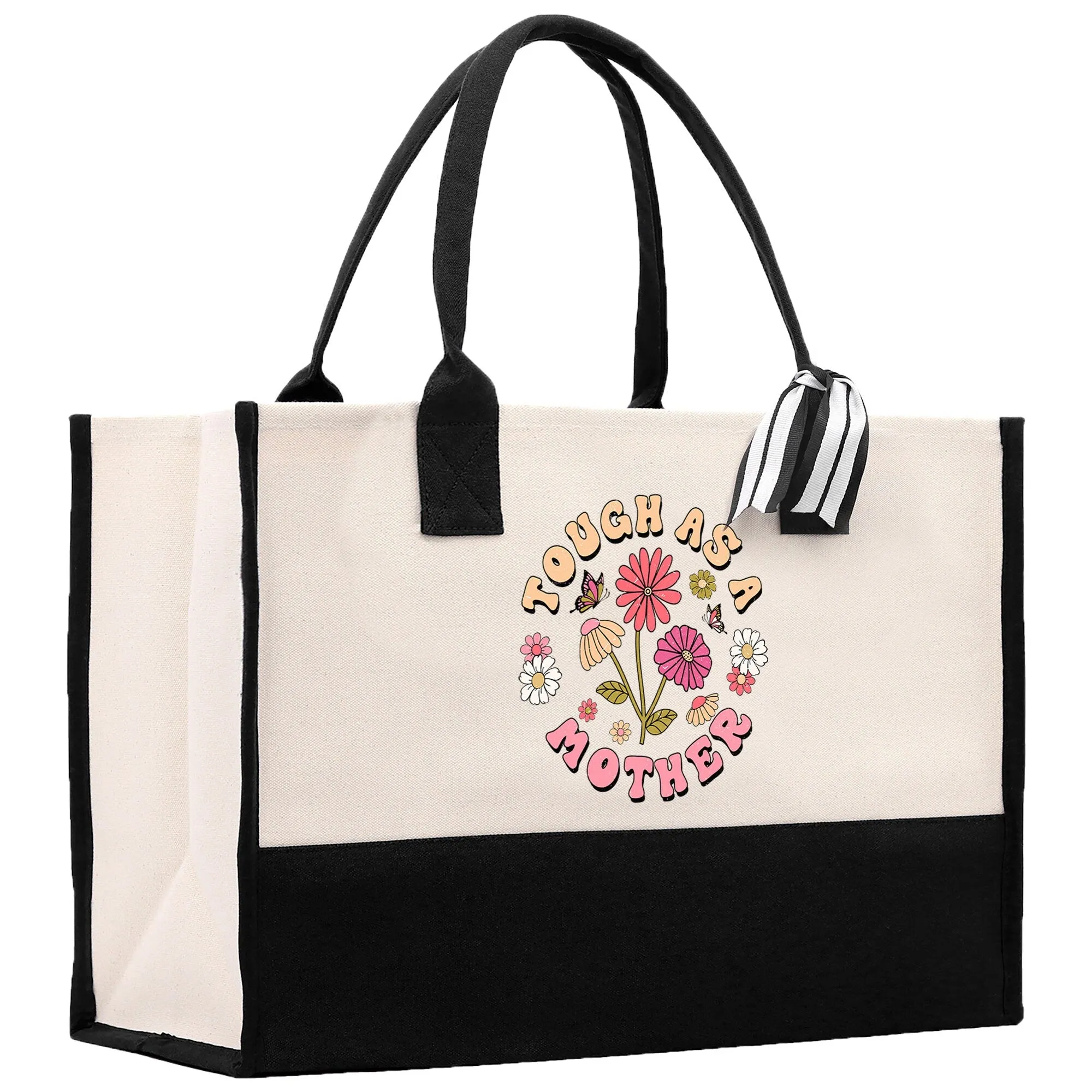 Retro Colorful Floral Tough As A Mother Cotton Canvas Tote Bag Mom Gift Mom Bag Mom Shopping Bag New Mom Gift Boy Girl Mama Tote