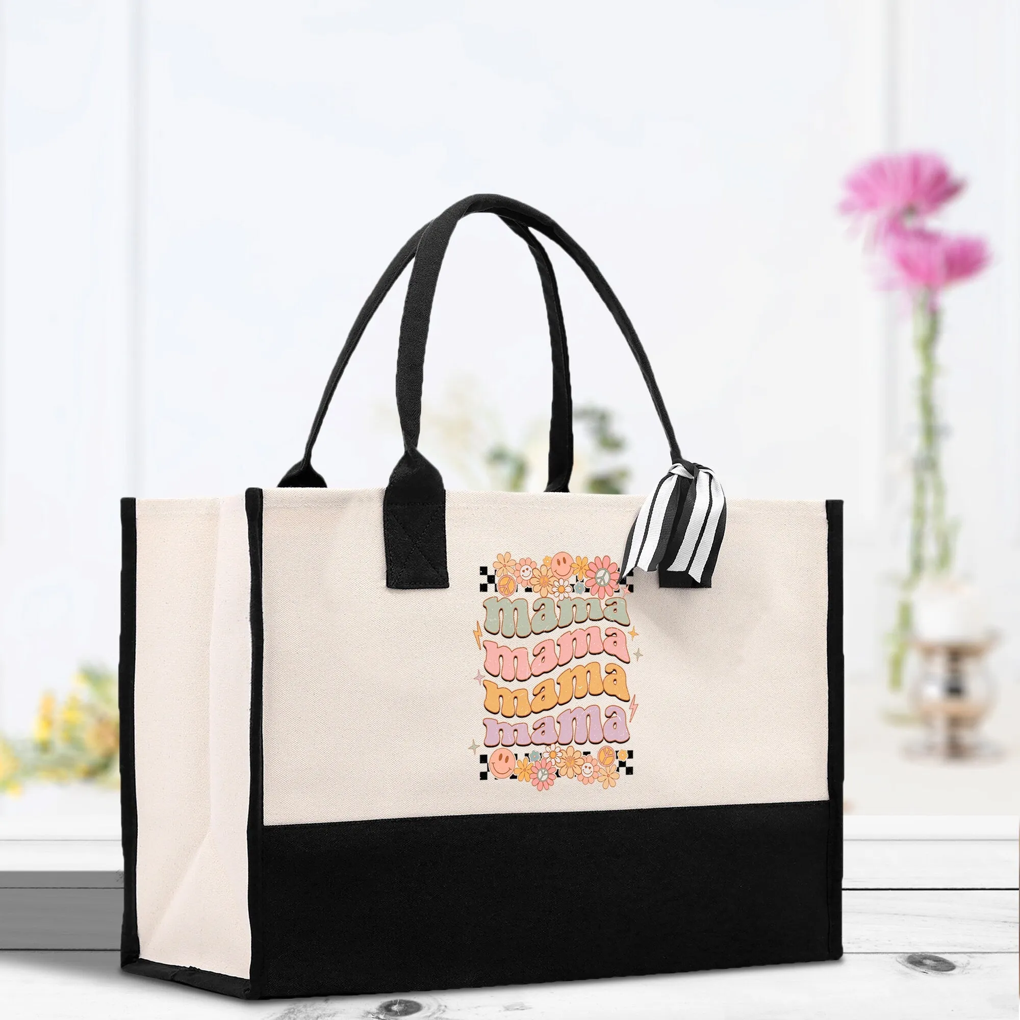 Retro Colorful Mama Mama Mama Cotton Canvas Tote Bag Mom Gift Mom Bag Mom Shopping Bag New Mom  Gift Best Mom Ever Bag Boy Girl Mama Tote