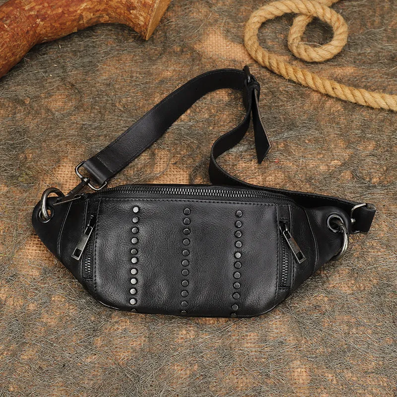 Rivet Leather Sling Bag Crossbody Chest Shoulder Bag