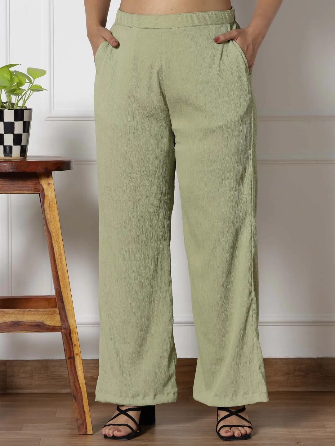 SageGreen Textured WaistbandPalazzo