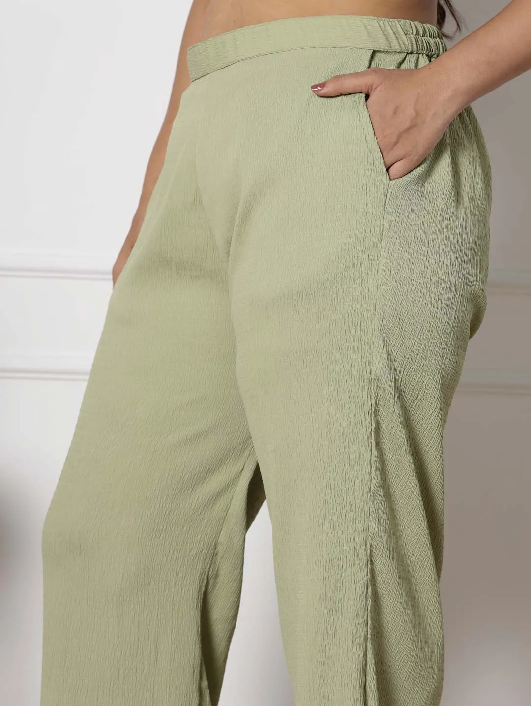 SageGreen Textured WaistbandPalazzo