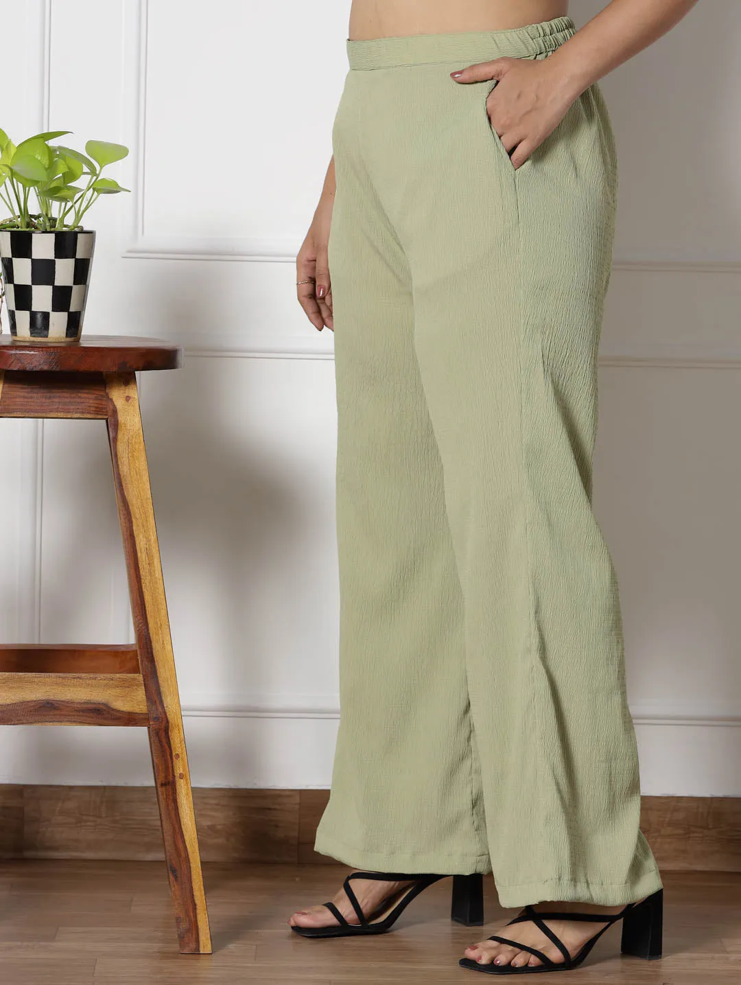 SageGreen Textured WaistbandPalazzo