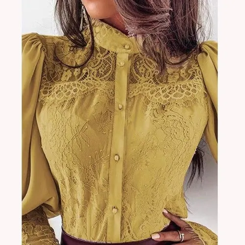 Sexy Flare Sleeve Embroidery Lace Blouse Shirt