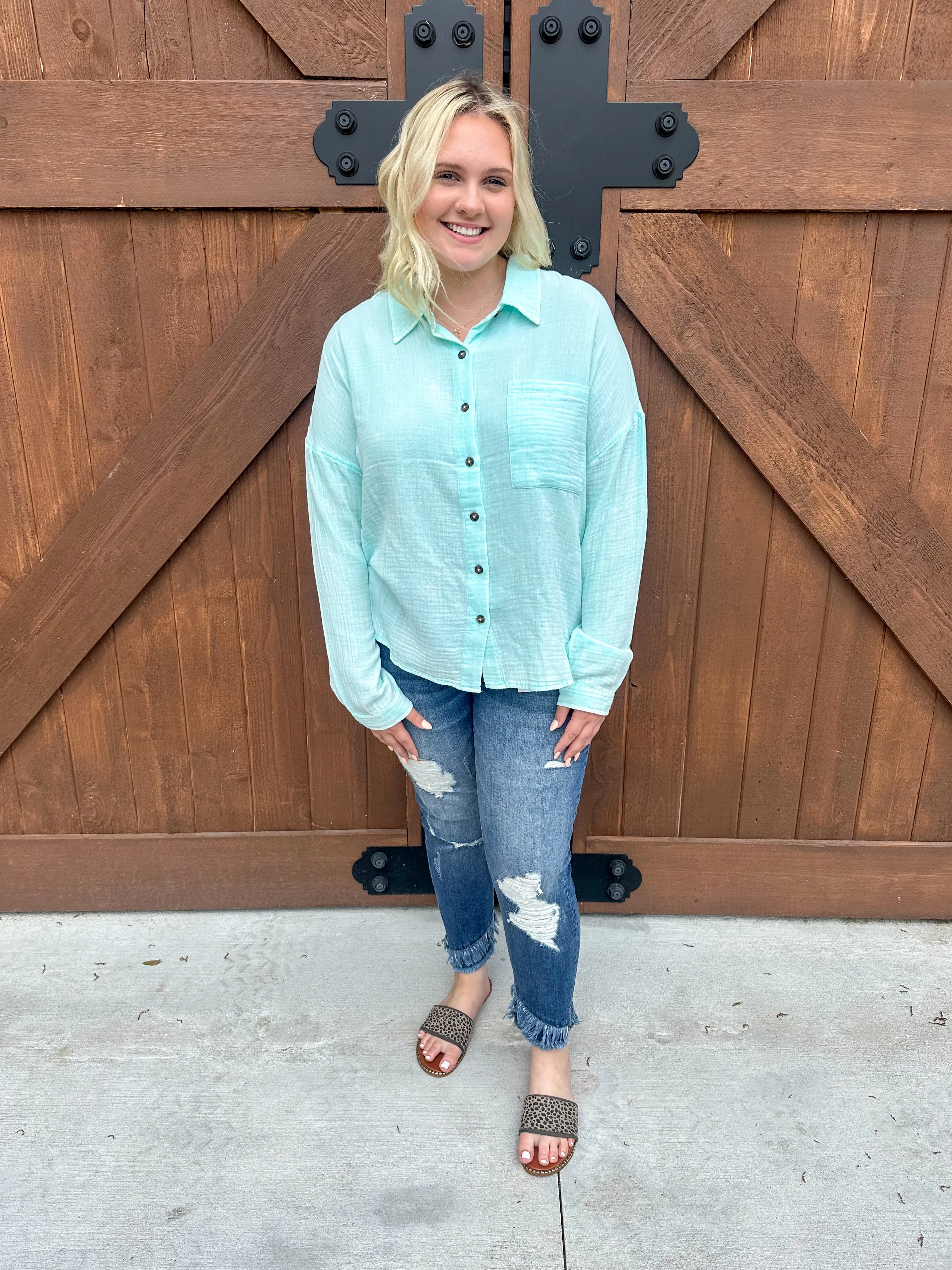 Simply Southern Pastel Seafoam Blouse